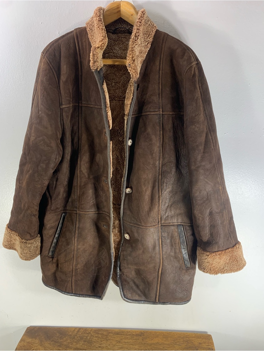 Vintage Canadian Made Genuine Suede Shearling Leather Coat – Brown, Size
